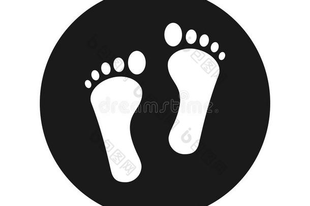 人两个脚印偶像平的黑的圆形的按钮矢量illust