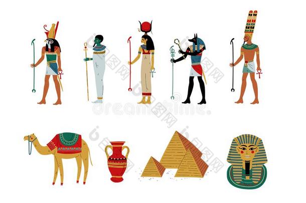 古代的埃及文化的象征放置,最高层楼座和女神矢量illustrate举例说明