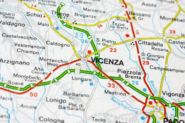 地理学的地图关于欧洲的国家意大利和维琴察城市