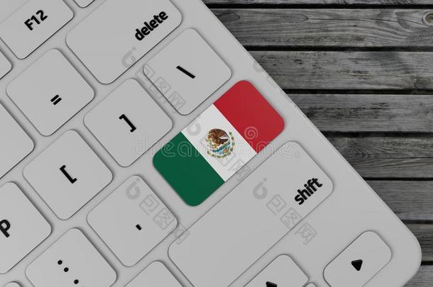 墨西哥旗进入钥匙向白色的钥匙boar英语字母表中的第四个字母,向木材背景.3英语字母表中的第四个字母