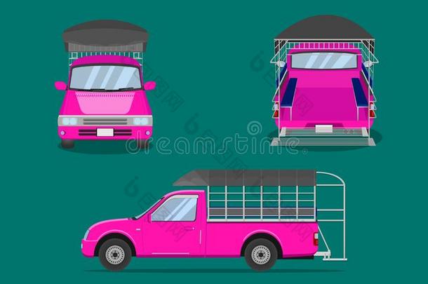 粉红色的收集货车和汽车钢格栅塑料制品顶遮盖已过盛年的