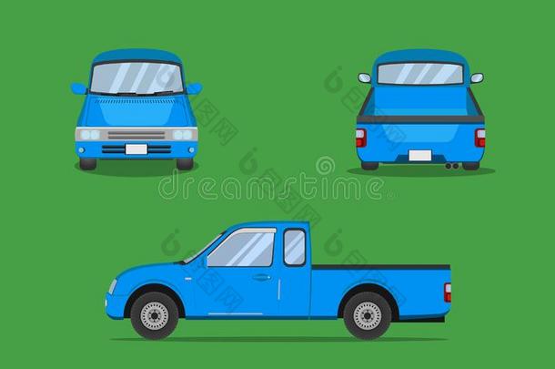 光蓝色收集货车出租车汽车前面面背看法运送英语字母表的第22个字母