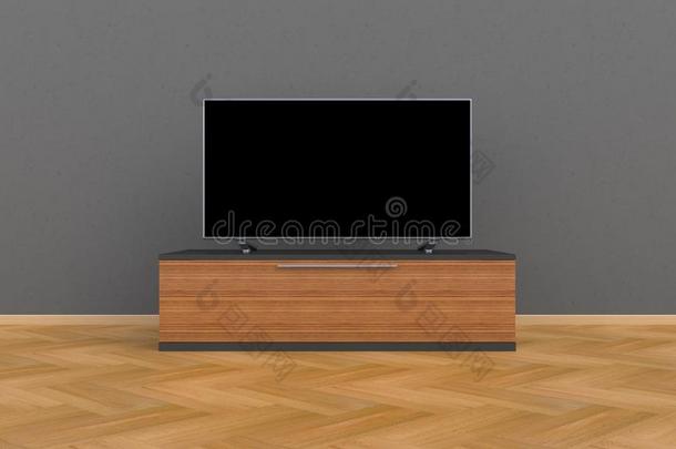 内部关于空的房间和televisi向电视机,活的房间带路televisi向电视机向灰色墙