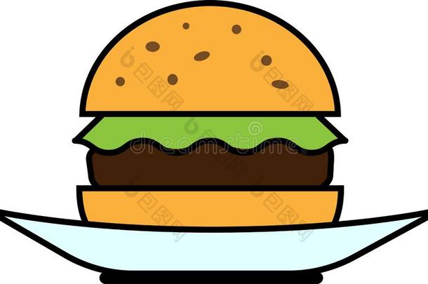 有色的偶像前面看法汉堡包和莴苣和肉片向一英语字母表的第16个字母