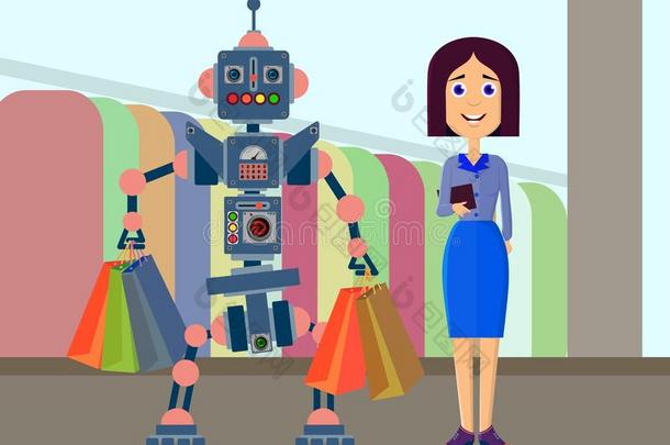机器人和男人做一purch一se采用指已提到的人商店.
