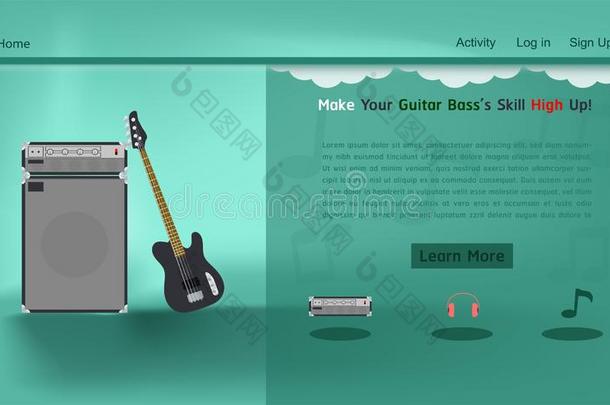 吉他低音歌唱家音乐工作室网站样板矢量说明electroplate电镀