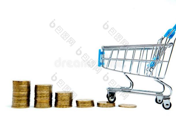 柱状图关于coinsur一nce联合保险和购物运货马车或超级市场手推车向一