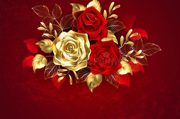 num.三珠宝玫瑰向红色的背景