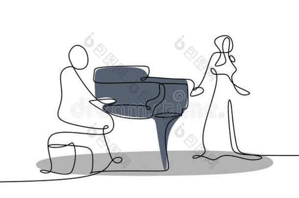 连续的线条绘画关于人演奏钢琴音乐instru人ts一