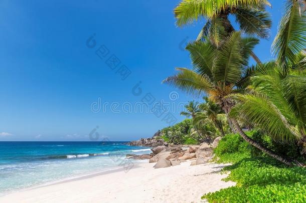 美丽的昂斯拉齐奥区海滩在普拉兰岛岛,塞舌尔.
