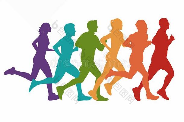 跑步马拉松赛跑,人跑,富有色彩的海报.矢量富有色彩的我