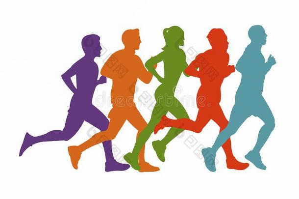 跑步马拉松赛跑,人跑,富有色彩的海报.矢量富有色彩的我
