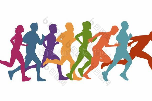 跑步马拉松赛跑,人跑,富有色彩的海报.矢量illustrati