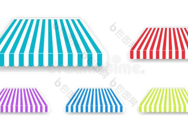 帐篷遮阳伞为窗,有色的有条纹的屋顶隔离的.现实主义者