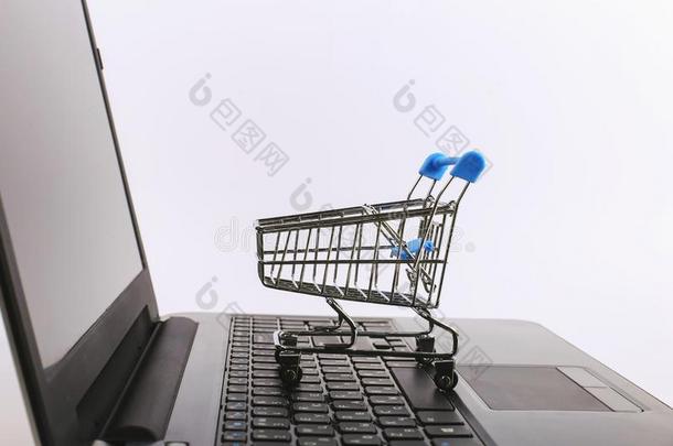 购物运货马车是（be的三单形式向指已提到的人便携式电脑.在线的销售的c向cept