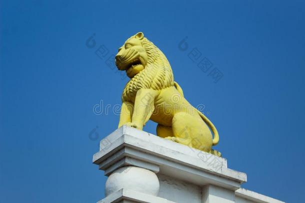 黄色的无忧花狮子在杜利庙