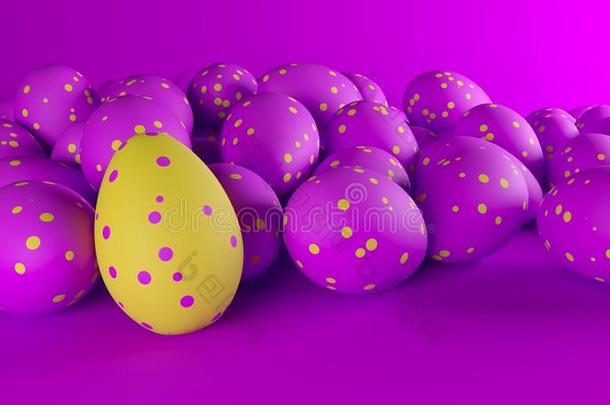 束关于复活节卵和点上油漆,紫色的和黄色的颜色