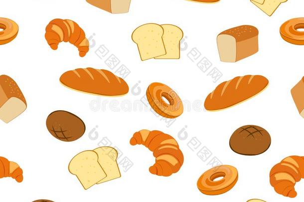 无缝的模式关于新鲜的面包房放置向白色的背景