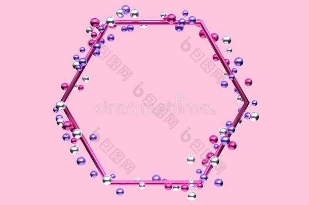 粉红色的银紫色的金属的几何学的形状框架许多球/公共卫生教育学会