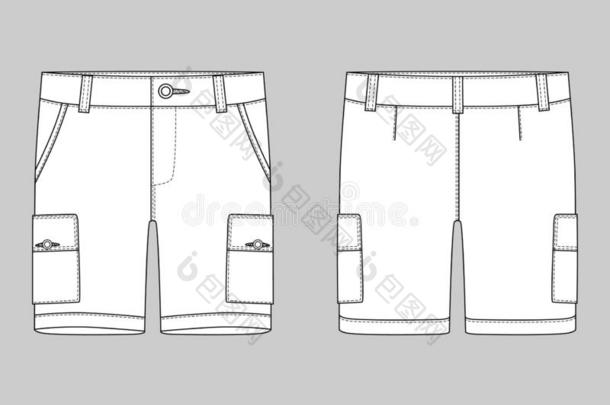 技术的草图货物短裤短裤设计样板.货物短裤