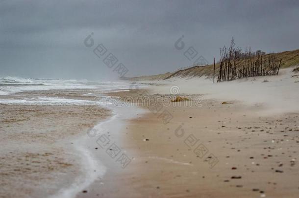 有<strong>暴风雨</strong>的波罗的海的海在库里昂语吐和空的<strong>海滩</strong>
