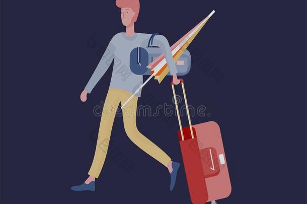 旅行者男人和行李旅行的单独的,走向旅行.旅行
