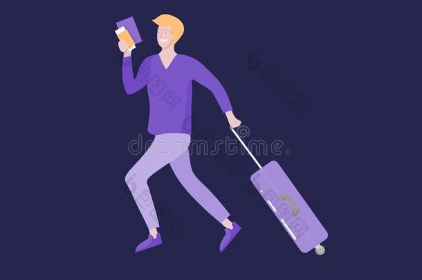 旅行者男人和行李旅行的单独的,走向旅行.旅行