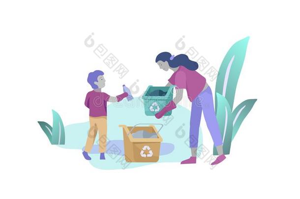 人和孩子们回收利用分类有机的垃圾采用不同的Colombia哥伦比亚