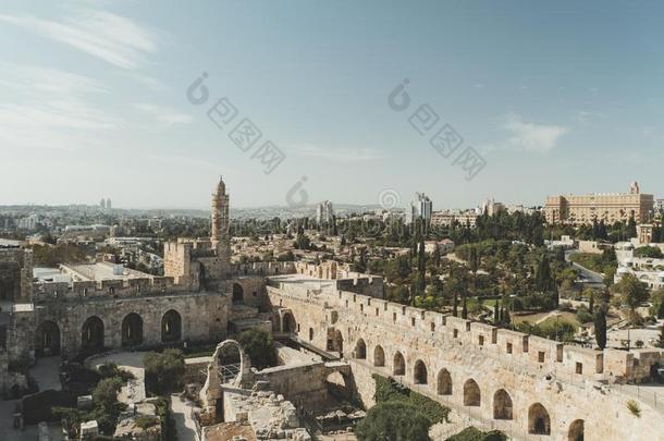 塔关于dataabovevideo超视频数据或耶路撒冷城堡.耶路撒冷,以色列.庭院