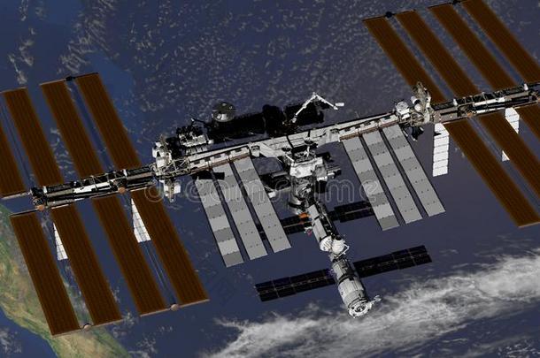 国际的空间车站idealsolidusstructures理想斜线结构旋转的越过世界大气