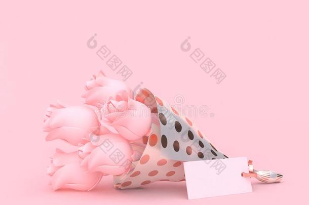 粉红色的玫瑰-花<strong>花束</strong>空白的纸卡片爱情人观念