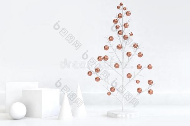 抽象的铜圣诞节树白色的地点3英语字母表中的第四个字母ren英语字母表中的第四个字母er