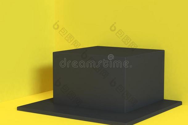 黄色的地点角落墙-地面黑的正方形立方形最小的黄色的