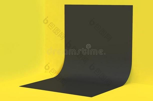 黄色的地点角落墙-地面黑的纸弧线-空白的平的沙普