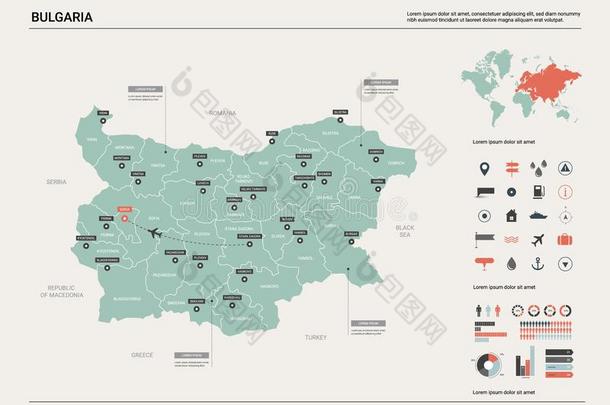 矢量地图关于保加利亚.高的详细的国家地图和<strong>划分</strong>
