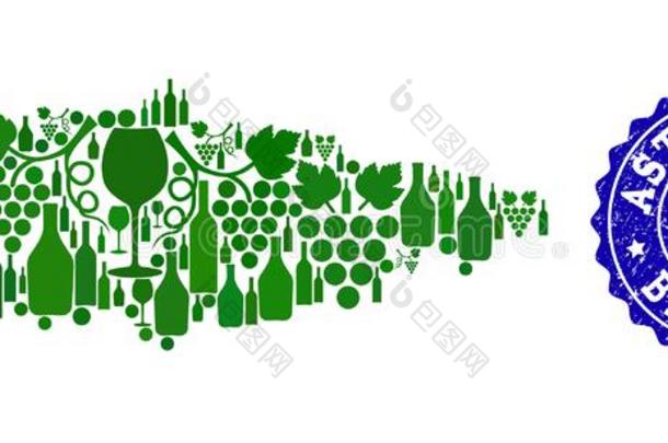 拼贴画关于葡萄葡萄酒地图关于阿斯图里亚斯西班牙的省份和最好的