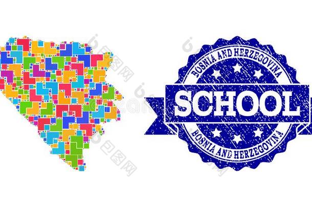 马赛克地图关于波斯尼亚和黑塞哥维那和织地粗糙的学校密封Colombia哥伦比亚