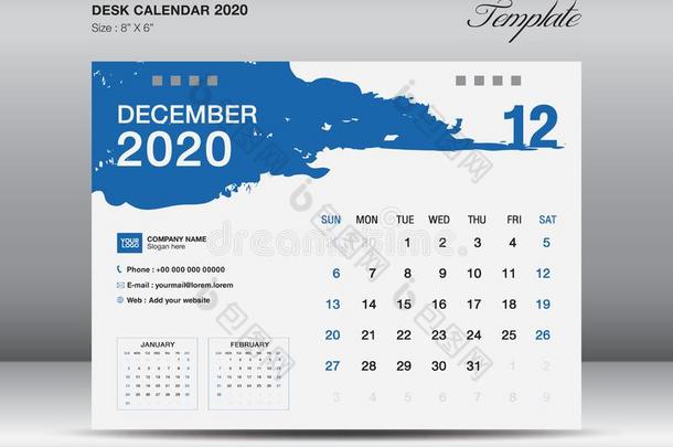 书桌日历2020样板矢量,12月2020月,巴士