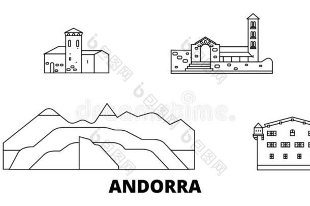 安道尔共和国线条旅行sky线条放置.安道尔共和国out线条城市矢量不好的