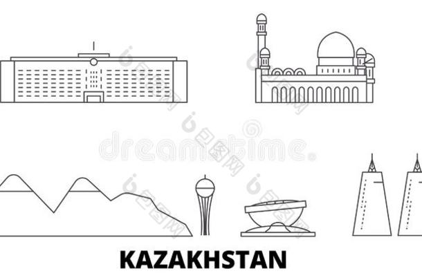 哈萨克斯坦线条旅行sky线条放置.哈萨克斯坦out线条城市vect