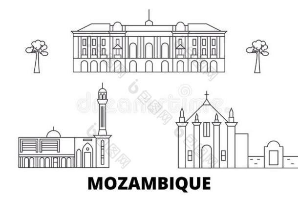 莫桑比克毛纱罗线条旅行sky线条放置.莫桑比克毛纱罗out线条城市vect