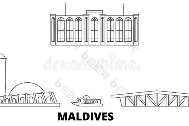 马尔代夫线条旅行sky线条放置.马尔代夫out线条城市矢量我