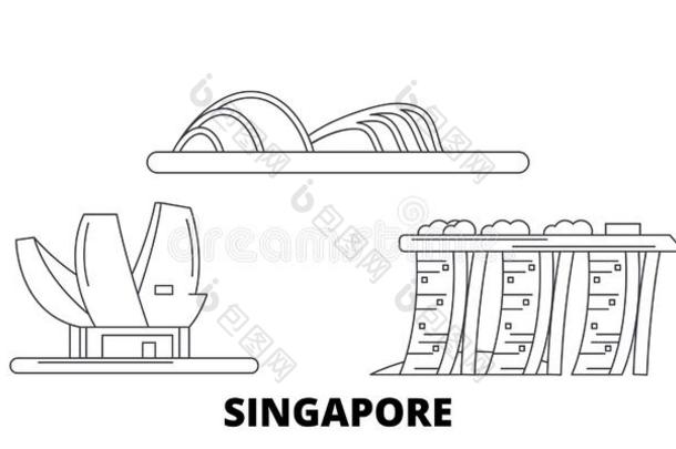 新加坡线条旅行sky线条放置.新加坡out线条城市矢量