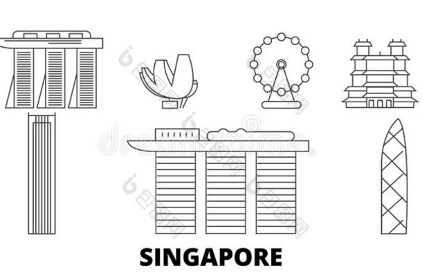 新加坡城市线条旅行sky线条放置.新加坡城市out线条英语字母表的第3个字母