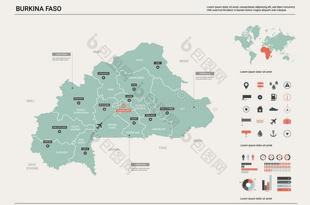 矢量地图关于布基纳法索人名.高的详细的国家地图和红利