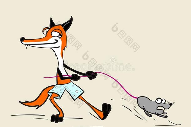 漫画狐和老鼠或大老鼠赶上在旁边尾