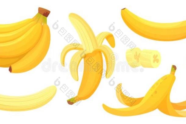 漫画香蕉.剥皮香蕉,黄色的成果和束关于香蕉
