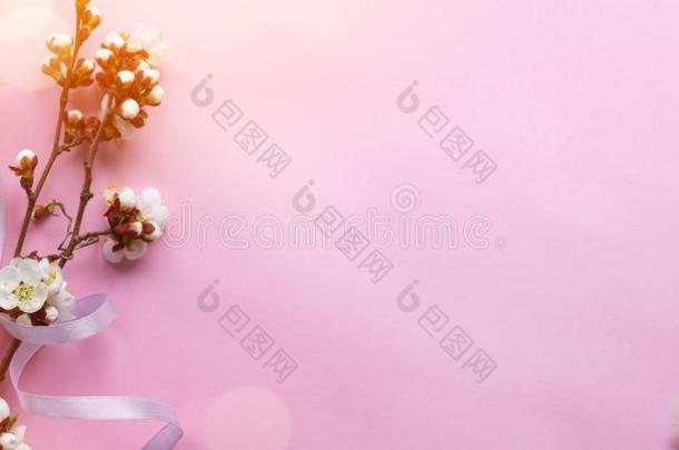 春季边或背景艺术和粉红色的春季树花.英语字母表的第2个字母