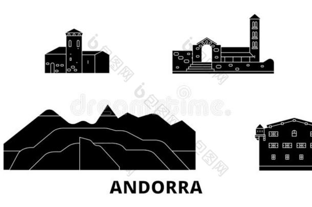 安道尔共和国平的旅行地平线放置.安道尔共和国黑的城市矢量图解
