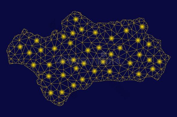 黄色的网孔金属丝框架安大路西亚省份地图和光地点